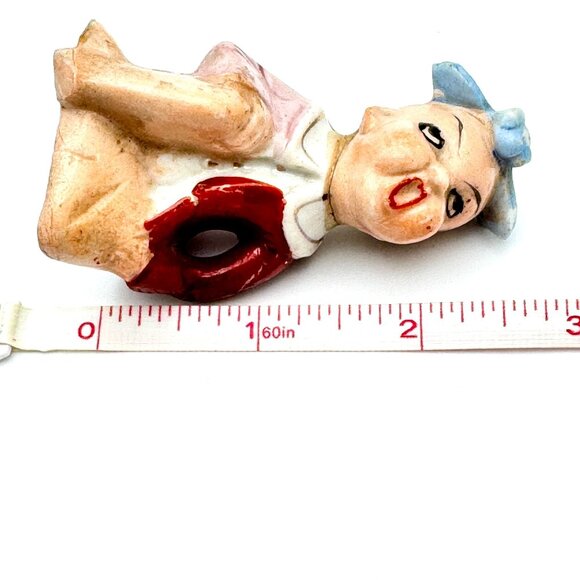 Hand-Painted Japanese Pixie Porcelain Figurine Blue Bow Red Coat Vtg Dragonfly - Picture 6 of 6